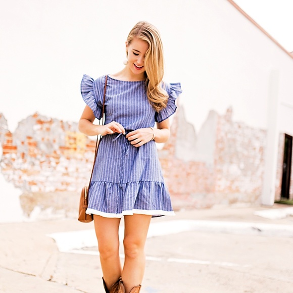 bp Dresses & Skirts - NWT BP ruffle trim stripe cotton shift dress